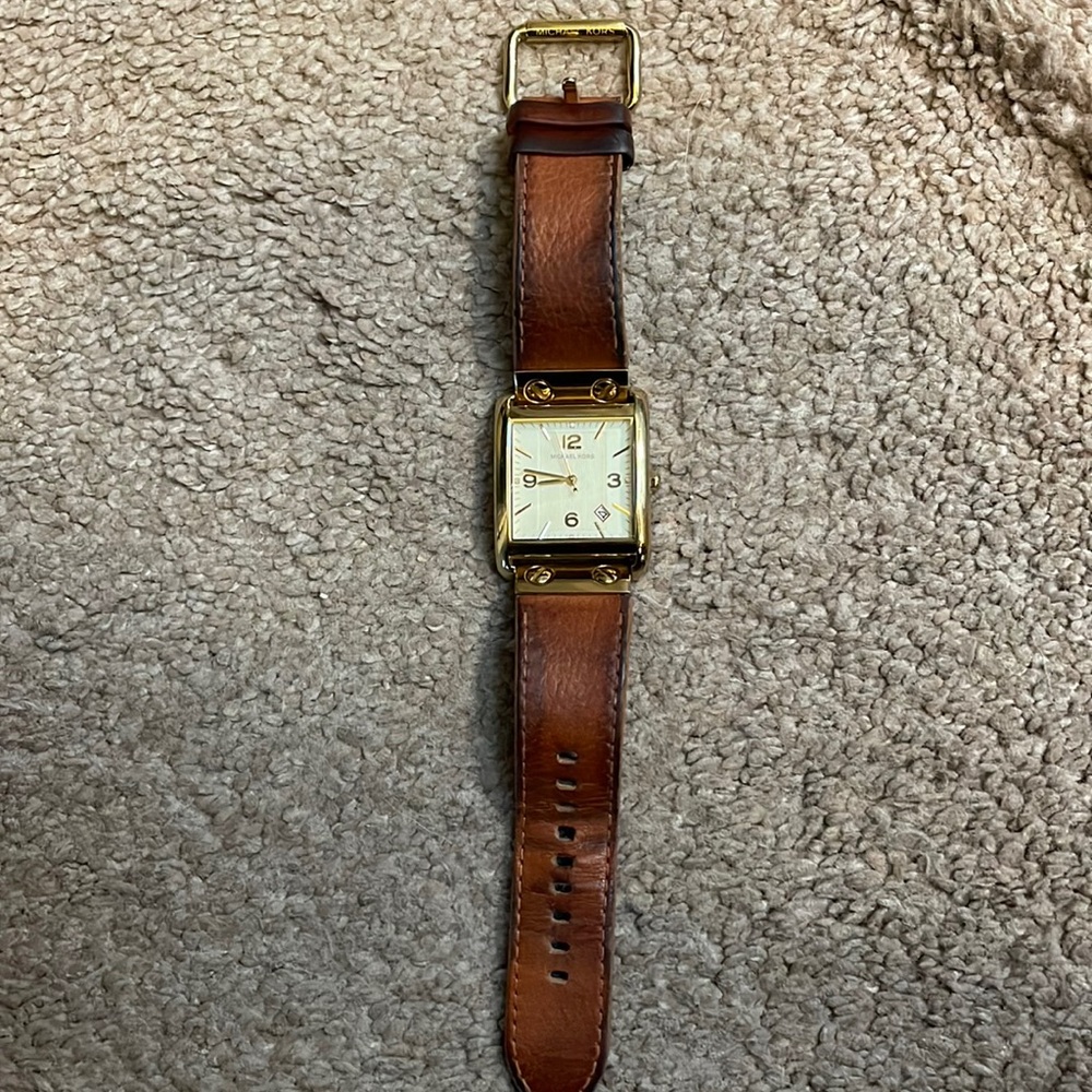 Michael Kors Gold Square faced watch with leather band